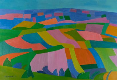 Mireille BINOUX (1929-2014) 
Paysage stylisé,...