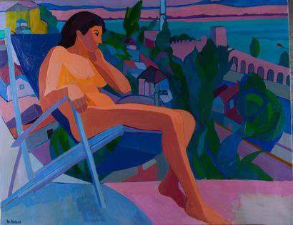 Mireille BINOUX (1929-2014) 
Nu devant Istanbul
Huile...