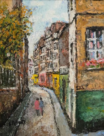Léa PEYRAT (née en 1945)
Couple en promenade
Huile...