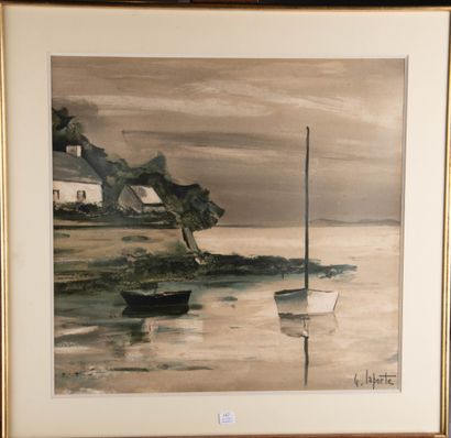 Georges LAPORTE (1926-2000) 
Les Barques
Aquarelle...