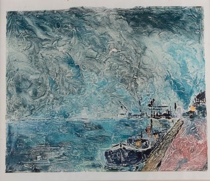 Gilbert CHAVAN (1929-1975)
Bateaux à quai
Monotype...