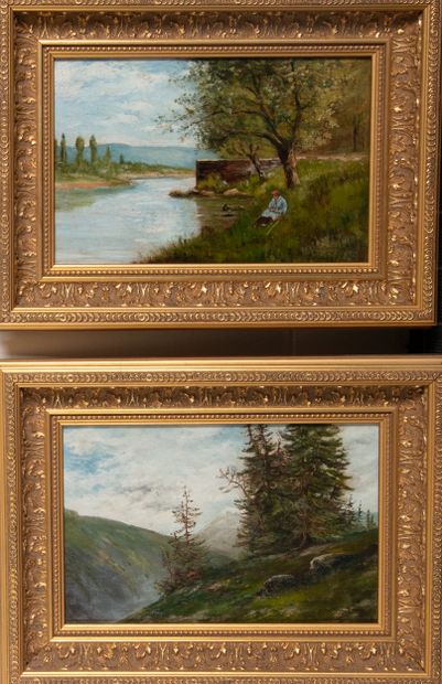 L. MONTGE (XXème siècle)
Le pécheur et paysage...
