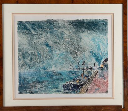 Gilbert CHAVAN (1929-1975)
Bateaux à quai
Monotype...