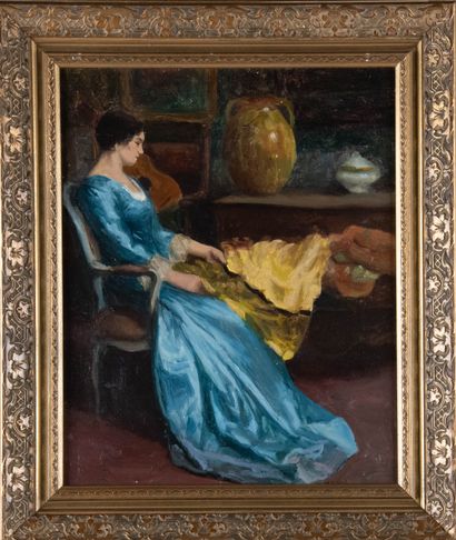 Ecole du XXème siècle
Elégante dans un intérieur
Huile...