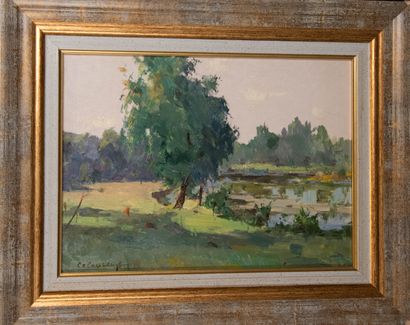 Ecole du XXème siècle
Paysage au cours d'eau
Huile...