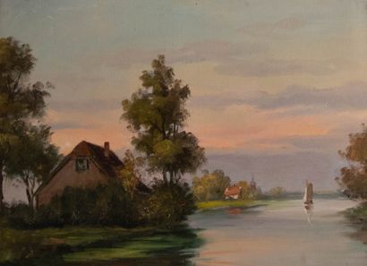 Ecole du XXème siècle
Fleuve près de la chaumière
Huile...