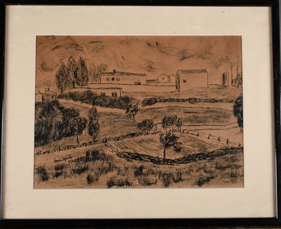 Édouard EYMARD (1924-2020) 
Paysage de campagne
Encre...