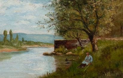 L. MONTGE (XXème siècle)
Le pécheur et paysage...