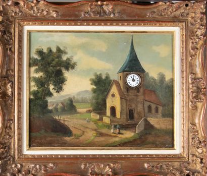 Tableau horloge représentant une chapelle...