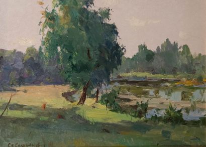 Ecole du XXème siècle
Paysage au cours d'eau
Huile...