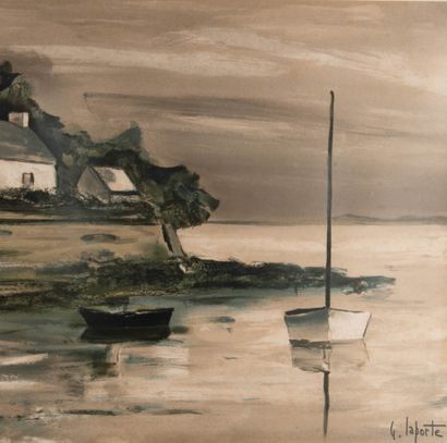 Georges LAPORTE (1926-2000) 
Les Barques
Aquarelle...