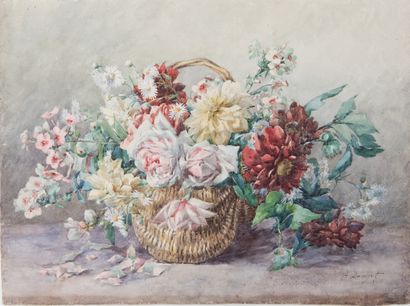 Aurélie DAMPT (1867-1919)
Panier fleuri
Aquarelle,...