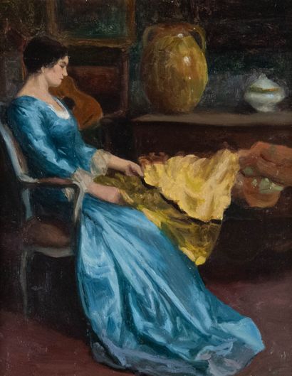 Ecole du XXème siècle
Elégante dans un intérieur
Huile...