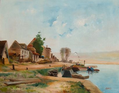 CLEMENT (XXème siècle)
Barques amarrées près...