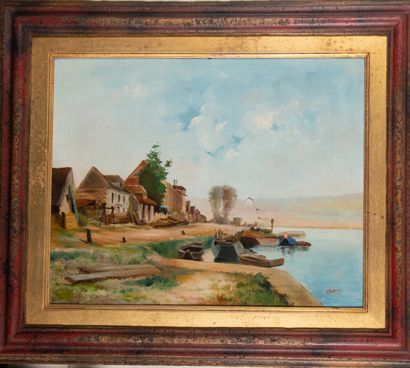 CLEMENT (XXème siècle)
Barques amarrées près...