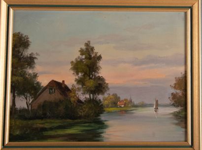Ecole du XXème siècle
Fleuve près de la chaumière
Huile...