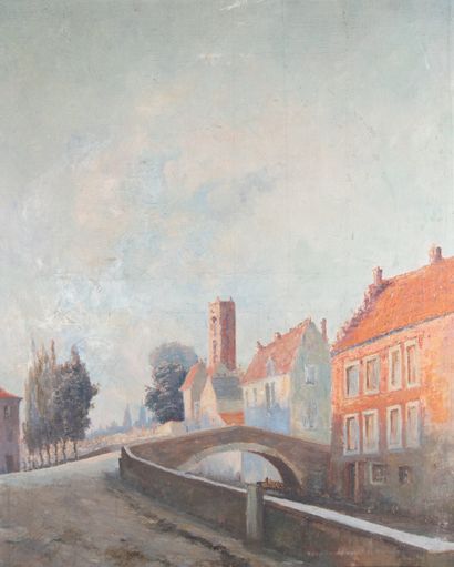J. MATRENE 
La ville , 1922
Huile sur toile,...