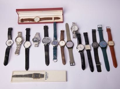 LOT of 16 men's wristwatches, various brands...