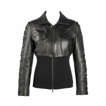DOLCE GABBANA. Black leather perfecto, gathered...