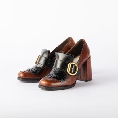 PRADA. Pair of brown and black leather square-heeled...