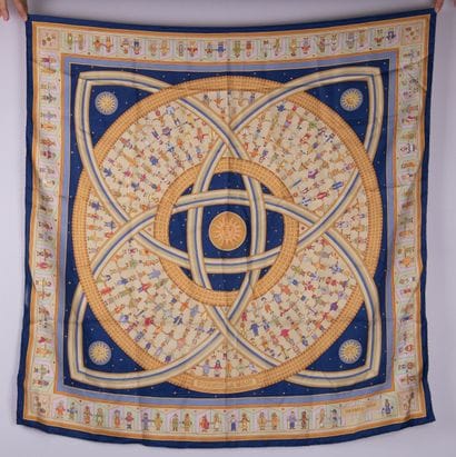 HERMÈS. Silk twill square titled 