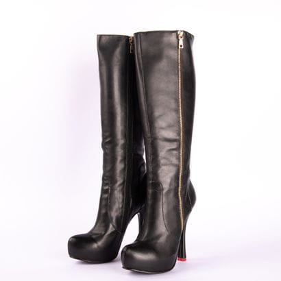 MOSCHINO. Black leather boots with 13 cm...