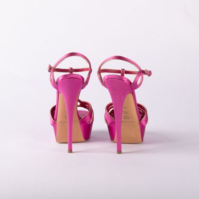 CASADEI. Pair of heeled sandals in pink satin...