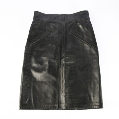 ALAÏA PARIS. Black leather skirt, snap button...