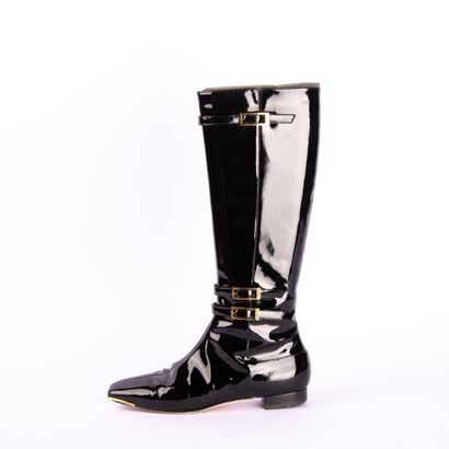 JIMMY CHOO. Black patent leather square-toe...