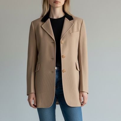 HERMÈS. Cavalier-style jacket in beige wool...