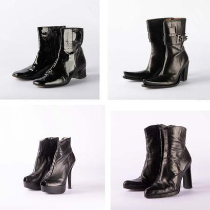 Four pairs of black heeled boots. 1/ CHARLES...