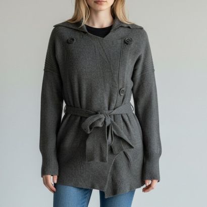 SONIA RYKIEL. Charcoal gray wool cardigan...
