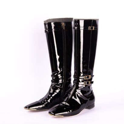 JIMMY CHOO. Black patent leather square-toe...