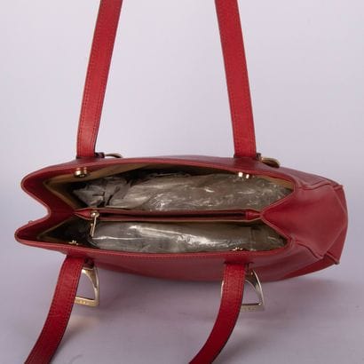 LANCEL
Red leather shoulder bag with two...