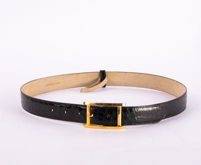 CARTIER. Black patent leather belt with brushed...