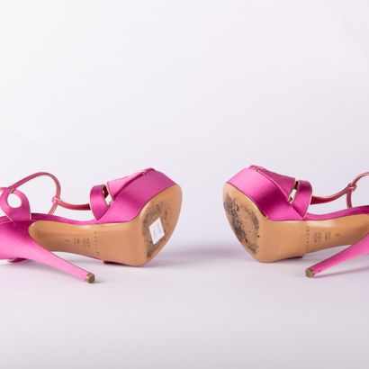 CASADEI. Pair of heeled sandals in pink satin...