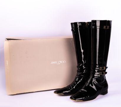 JIMMY CHOO. Black patent leather square-toe...