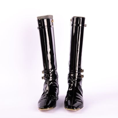 JIMMY CHOO. Black patent leather square-toe...