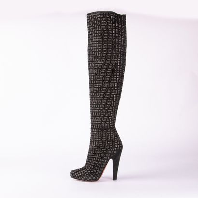 ALAÏA PARIS. Black suede calfskin thigh-high...