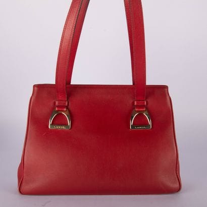 LANCEL
Red leather shoulder bag with two...