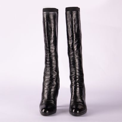 SERGIO ROSSI. Pair of heeled boots in aged-effect...