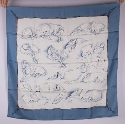 HERMÈS. Silk twill square titled 