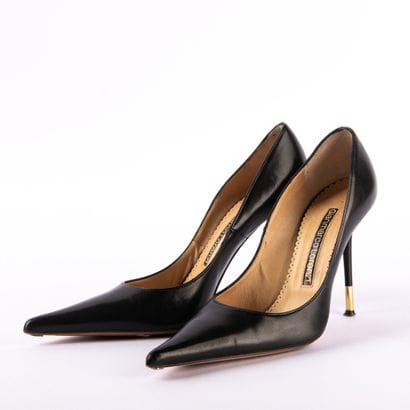 GIANMARCO LORENZI. Black smooth leather pumps,...
