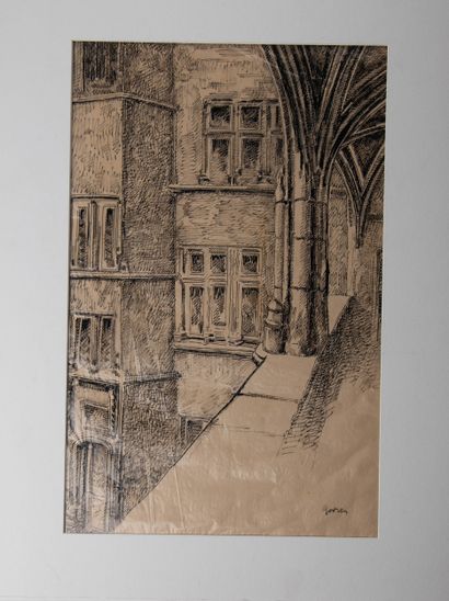 Adrien GODIEN (1873-1949)
Cour d’une maison...