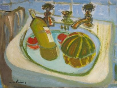 Roger DERIEUX (1922-2015)
Pastèque et bouteille,...