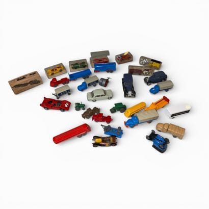 Lot of miniature plastic vehicles including...