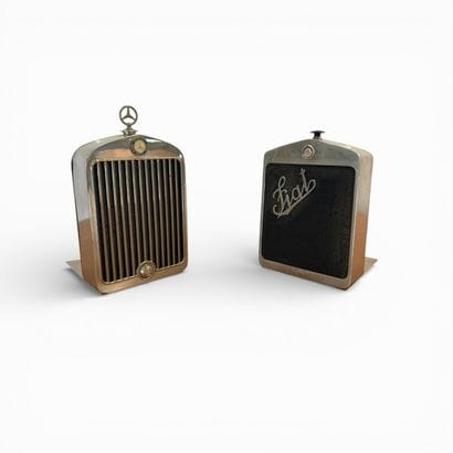 Pair of bookends in the shape of a car radiator,...