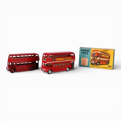 Lot of two miniature English buses, one CORGI...