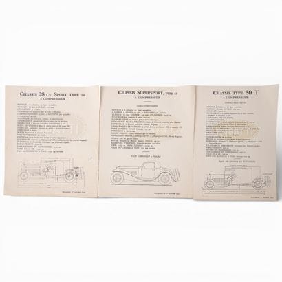 3 feuillets techniques BUGATTI, 