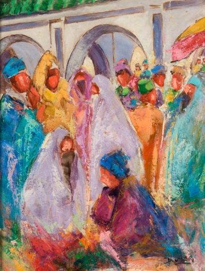 Ecole du XXème siècle
Femmes au souk. Huile...